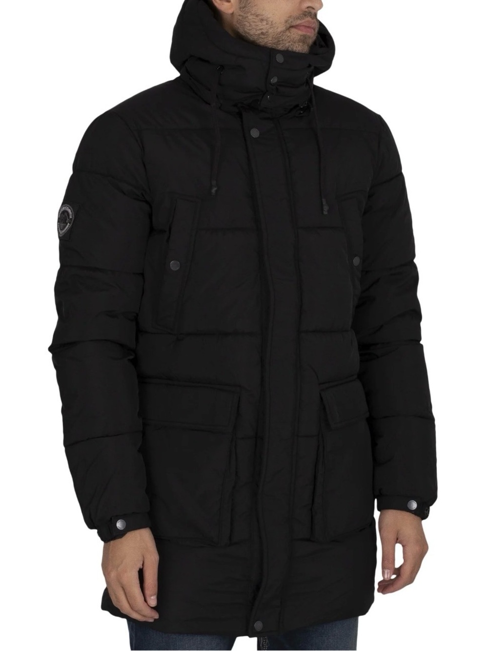 Superdry Black Puffer Parka Jacket with Hood sz S